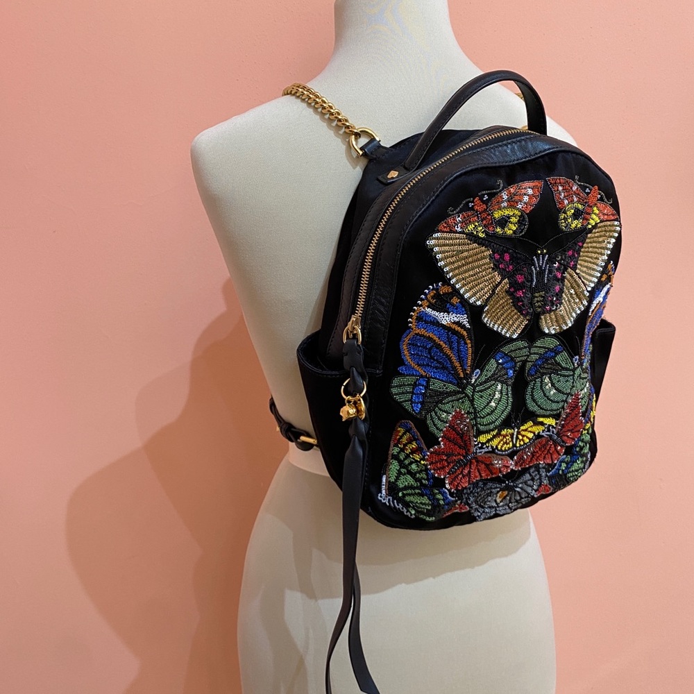🔴SOLD🔴 Alexander McQueen Black Satin Backpack w/ beaded Butterflies